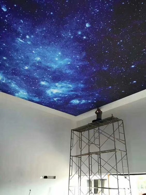 Night sky fabric for basement ceiling