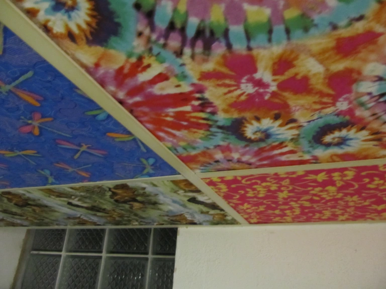 Fabric tie dye design for basement ceiling